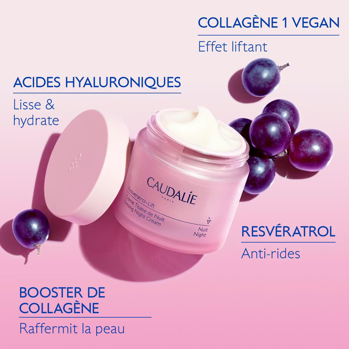 Caudalie Crème Tisane de Nuit au Resvératrol, alternative au Rétinol - Recharge