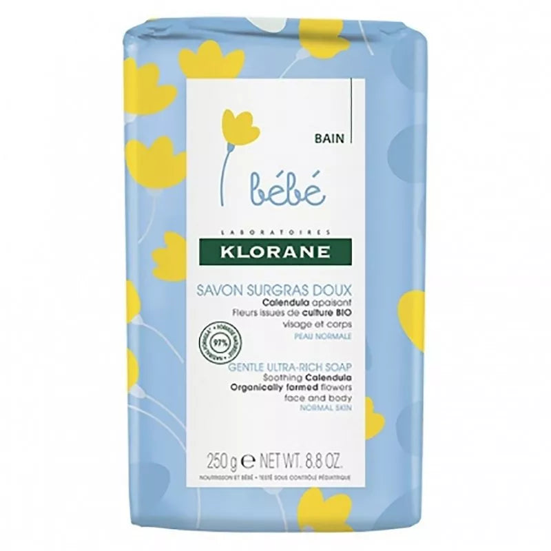 Klorane Bebe – Savon Surgras Doux au Calendula et Cameline – Peaux Fragiles –250g