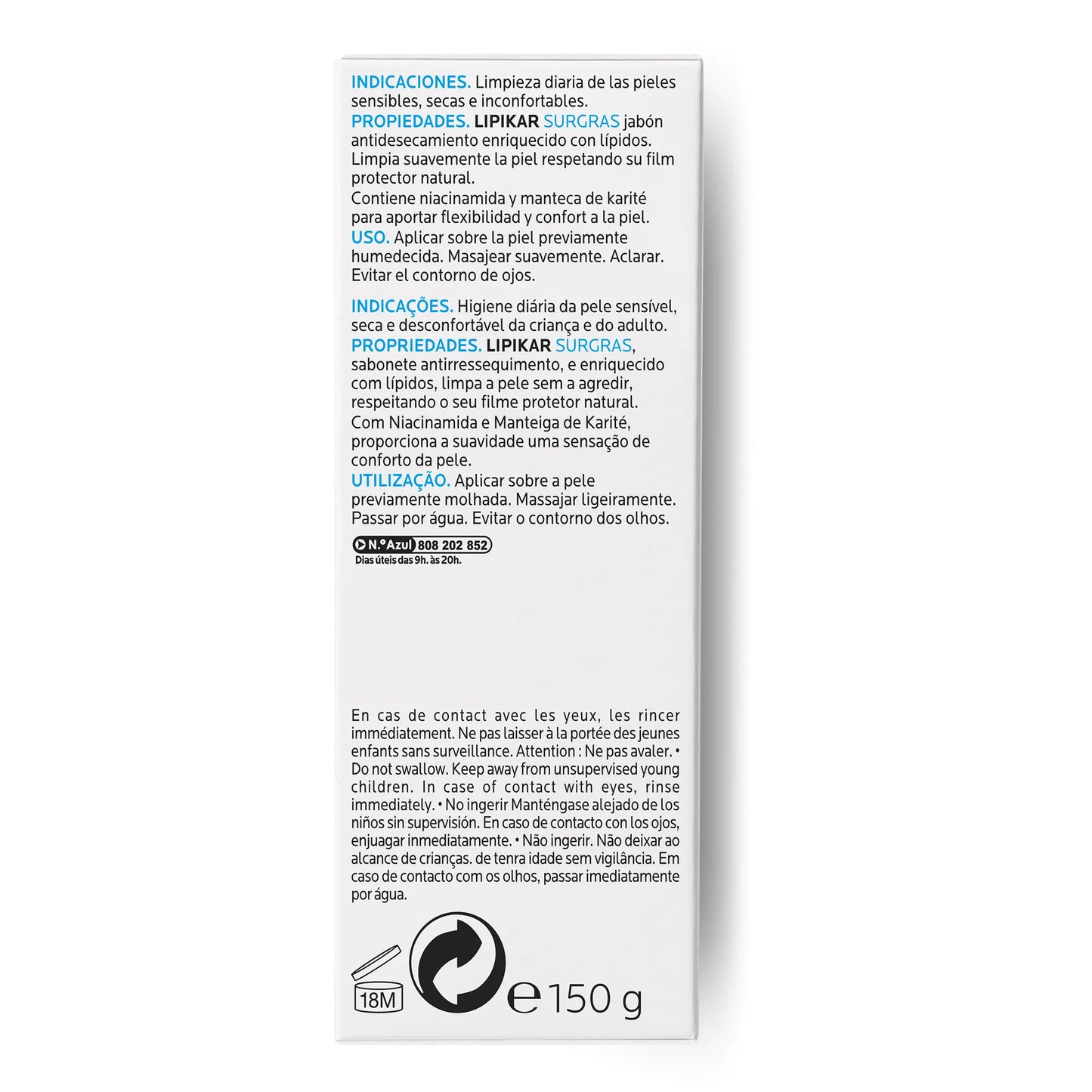 LA ROCHE POSAY LIPIKAR SURGRAS - Pain Physiologique Anti-Dessèchement, 150g