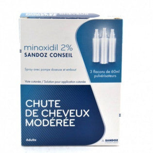 MINOXIDIL 2% SANDOZ 3 FLACONS DE 60ML