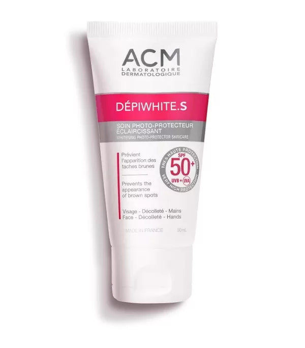 Acm DÉPIWHITTE S - Soin Photoprotecteur Eclaircissant SPF50+ - Visage et Mains - Peaux Sujettes aux Taches Pigmentaires, 50ml