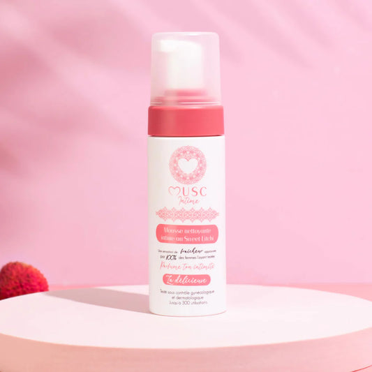 Musc Intime Mousse Nettoyante Intime Sweet Litchi La Délicieuse Flacon Pompe 150 ml