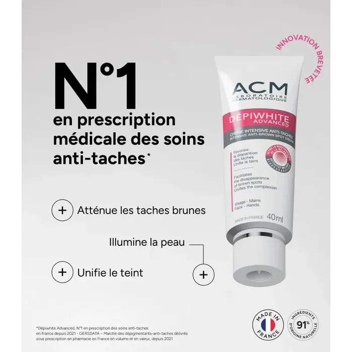 Acm DÉPIWHITE ADVANCED - Crème Intensive Anti-Taches - Visage et Mains - Tous Types de Peaux, 40ml
