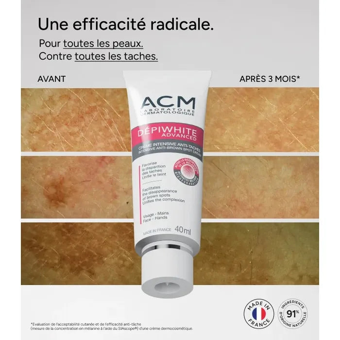 Acm DÉPIWHITE ADVANCED - Crème Intensive Anti-Taches - Visage et Mains - Tous Types de Peaux, 40ml