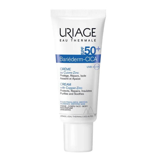 Uriage BARIÉDERM-CICA - Crème Protectrice au Cuivre-Zinc SPF50+ - Visage et Corps - Peaux Fragilisées et Irritées, 40ml