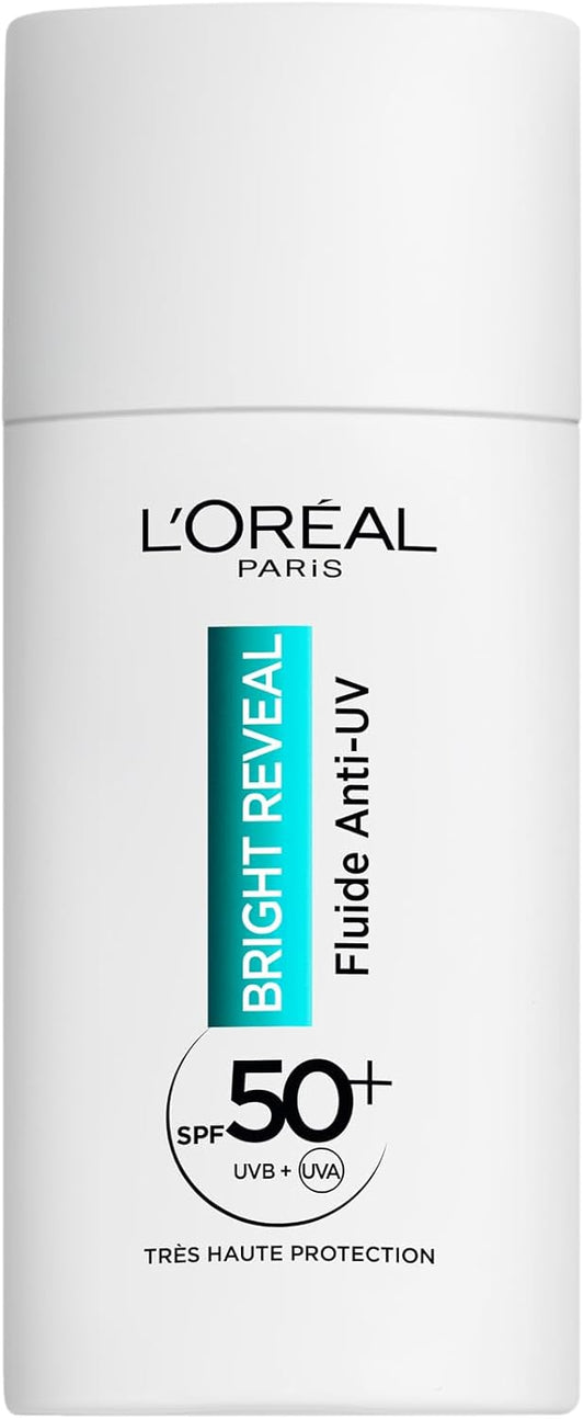 L’Oréal Paris – Fluide Anti-UV SPF50+ – Enrichi en Niacinamide – Protège & Corrige les Taches – Pour Tous Types de Peau – Bright Reveal – 50 ml