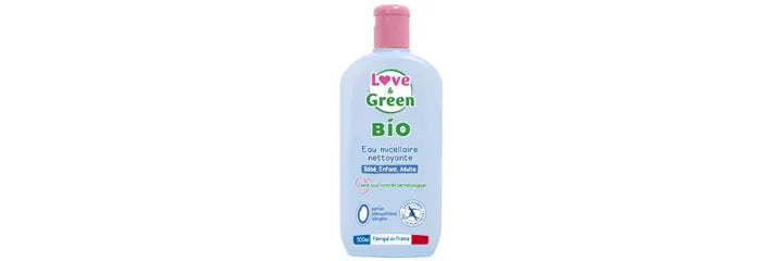 Love & Green Eau Micellaire Nettoyante Bio - Peaux Sensibles à Réactives, 500ml