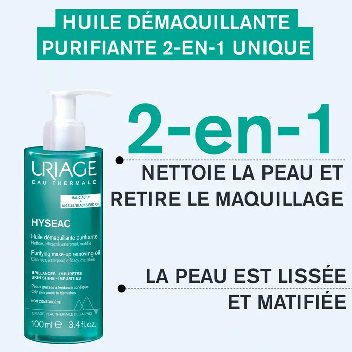 Uriage HYSEAC - Huile Démaquillante Purifiante - Visage et Yeux - Peaux Grasses à Tendance Acnéique, 100ml