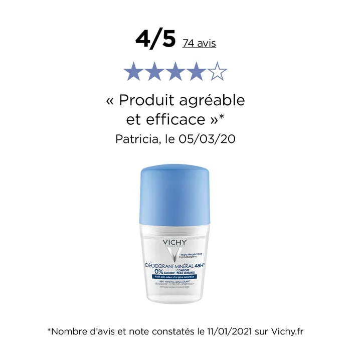 Vichy Déodorant Minéral Sans Sels d'Aluminium Roll-on, 50ml